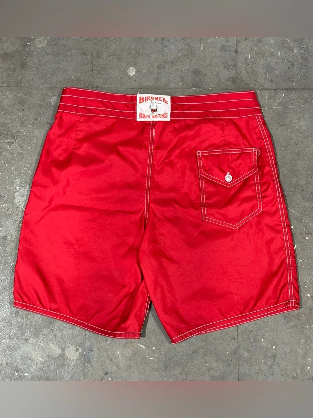 Vintage Birdwell Beach Britches Board Short Mens 33 Red Surf Coastal Swim Trunks